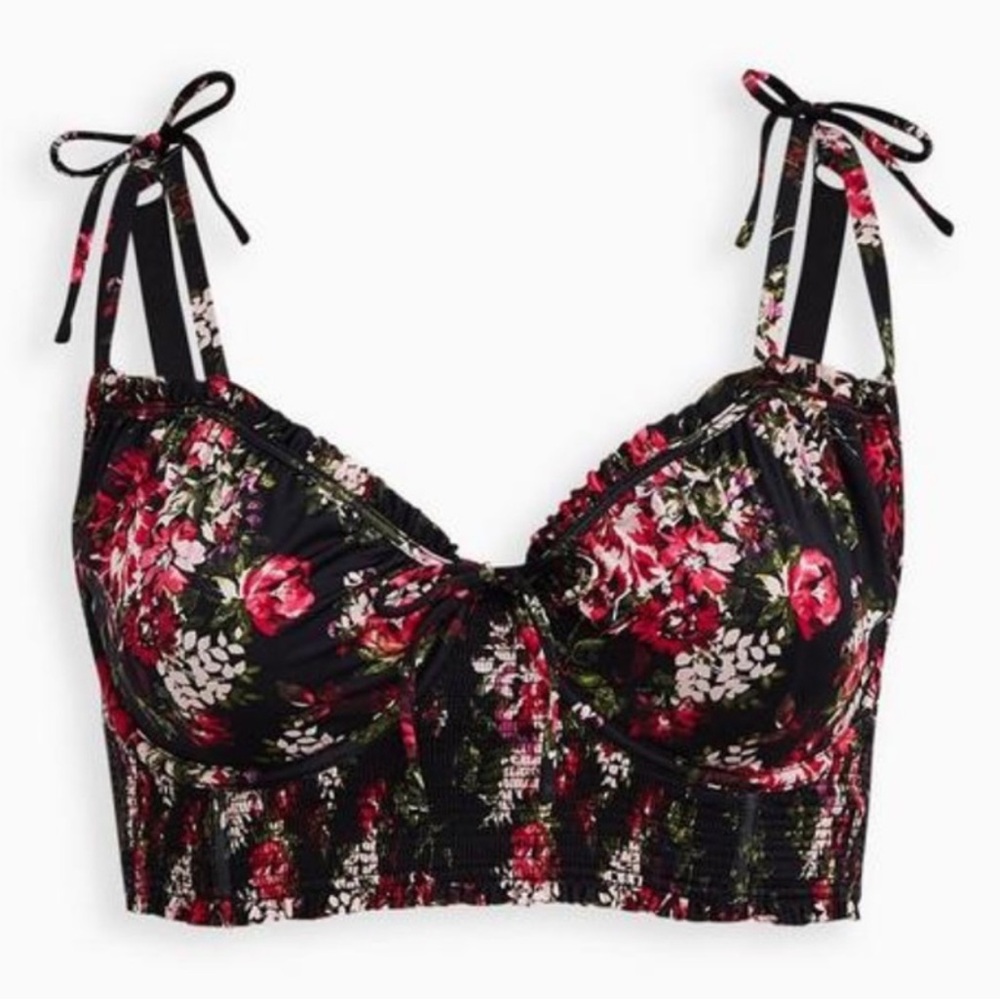 Torrid Floral Print Underwire Bralette Smocked Black Pink 5X